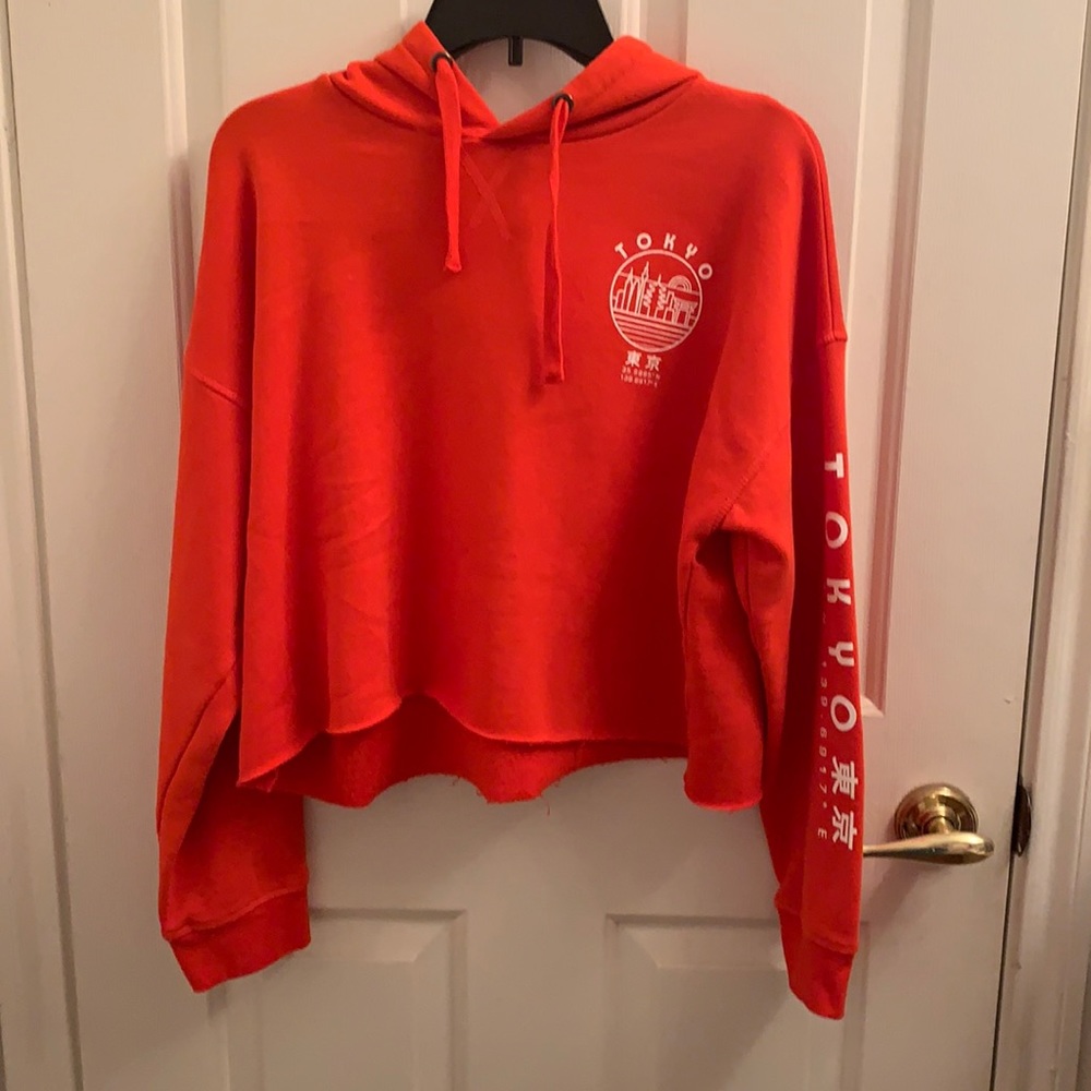 Forever 21 Red Tokyo Cropped Hoodie